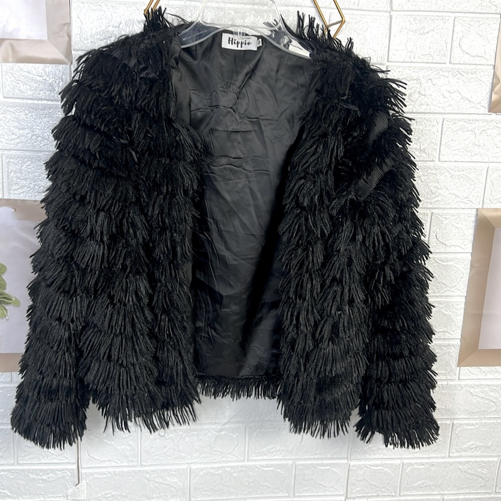 Women's Black Shaggy Faux Fur Jacket Size Medium